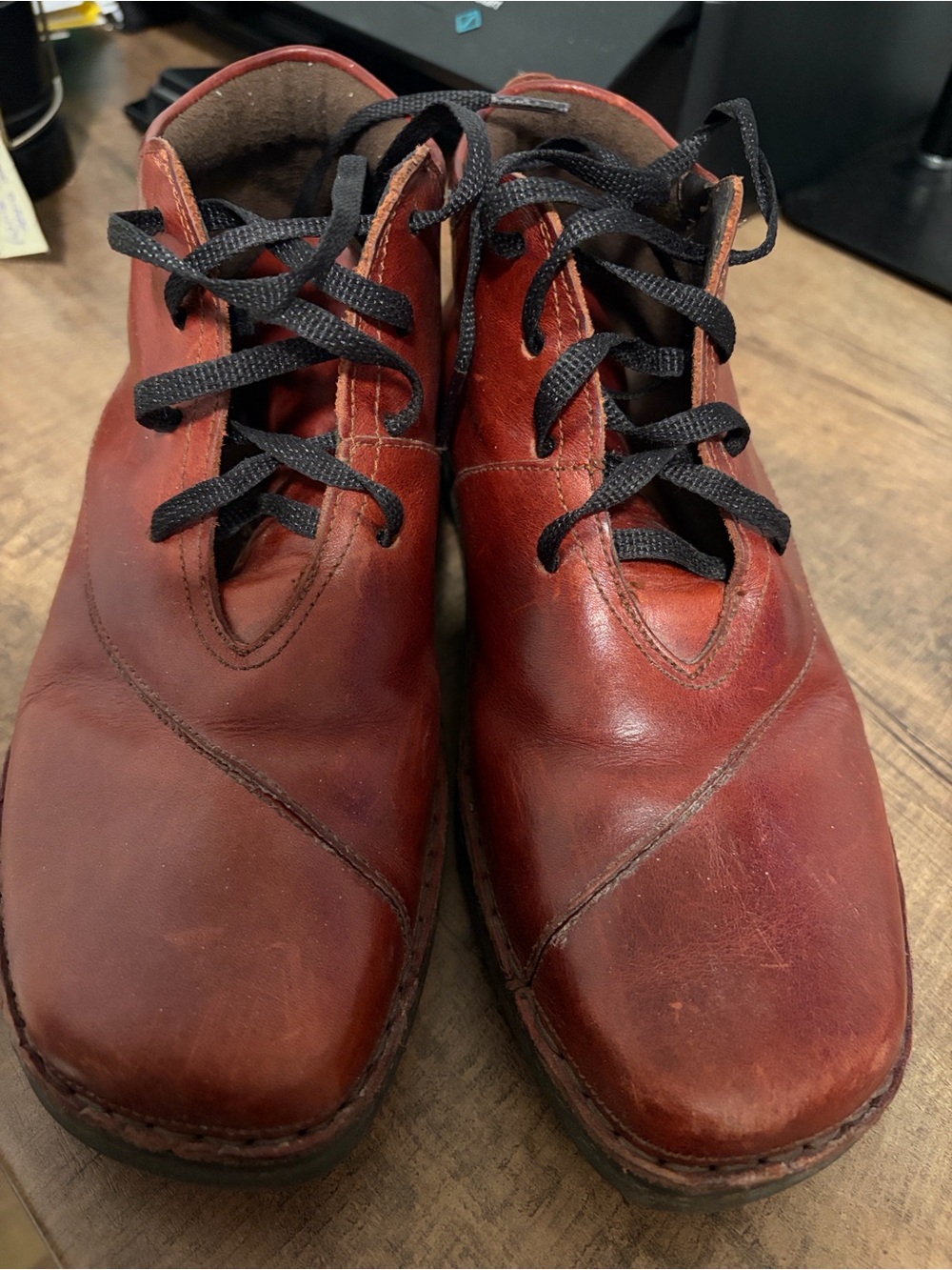 NAOT- fine cognac leather slight wedge heel chukka boot. Size EU 39/ US 8.5